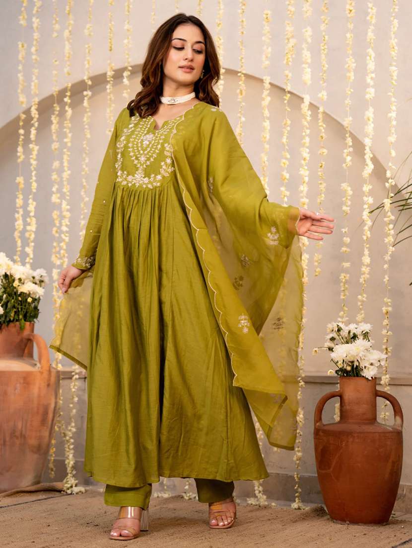 women olive kurta pant set - 22451545 -  Standard Image - 4