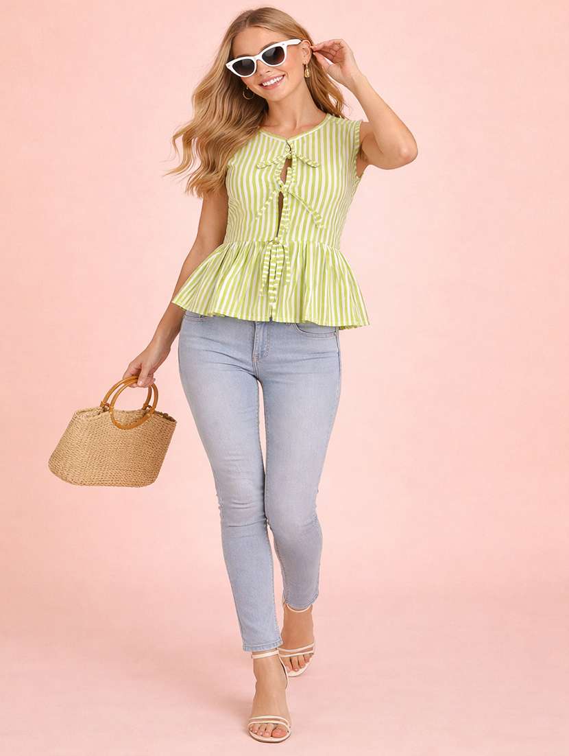 women striped sleeveless peplum top - 22451600 -  Standard Image - 4