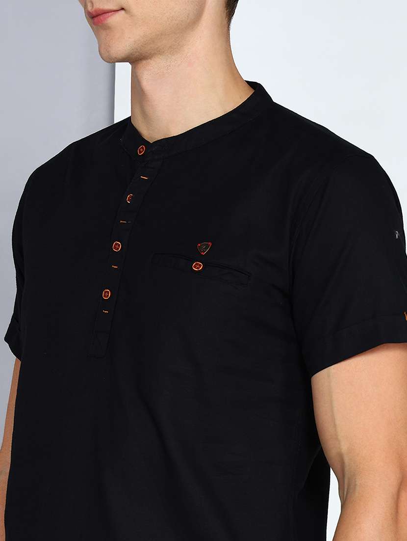 men solid mandarin neck short kurta - 22451617 -  Standard Image - 1
