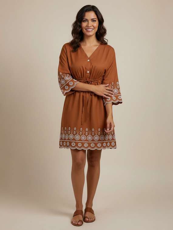 women solid with work v neck a-line dress