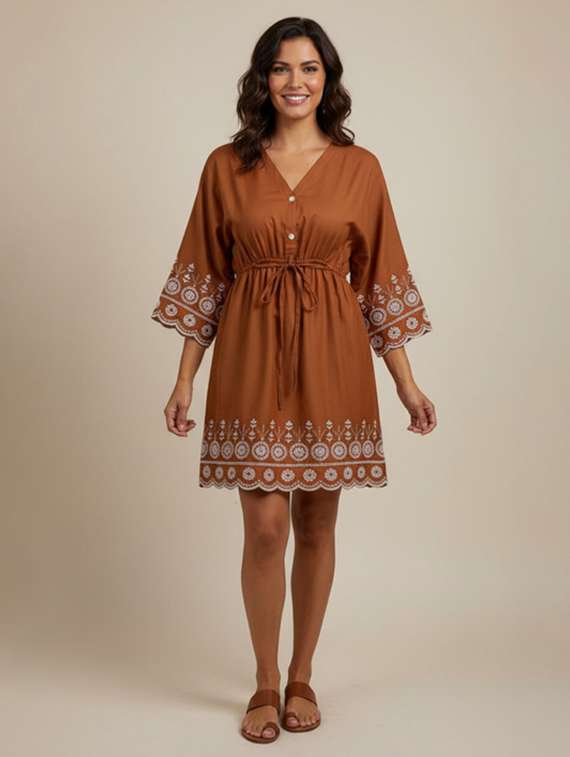 Women Solid With Work V Neck A-line Dress - 22451706 -  Standard Image - 1