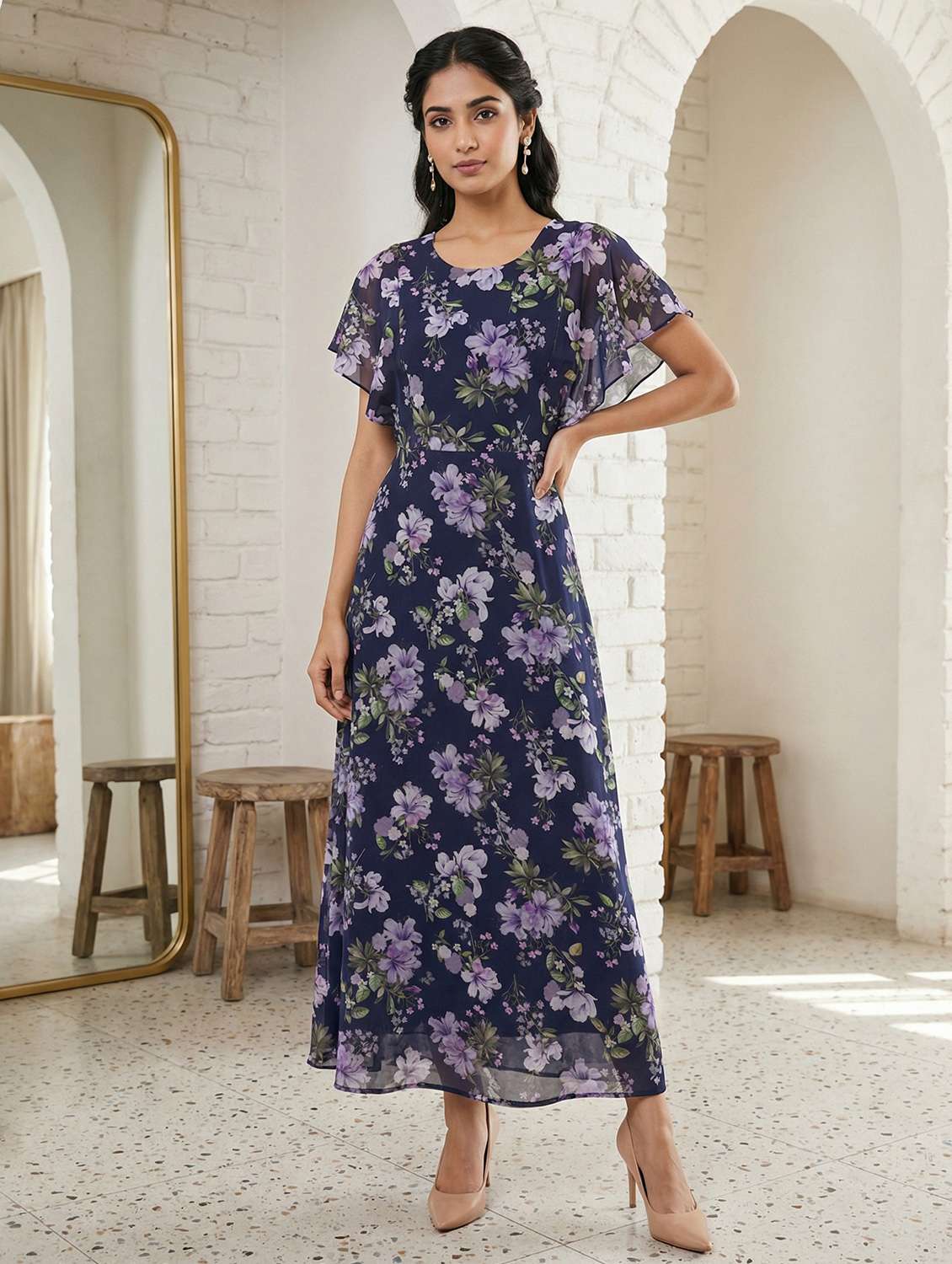 woemn floral round neck a-line dress - 22451708 -  Standard Image - 1