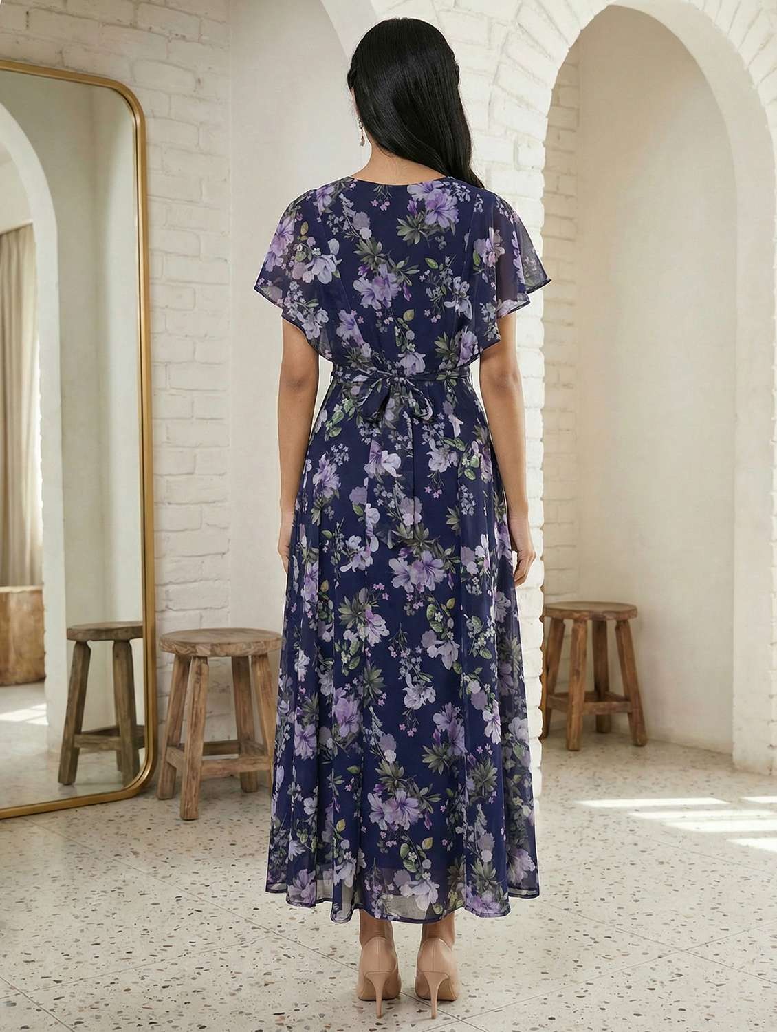 woemn floral round neck a-line dress - 22451708 -  Standard Image - 4