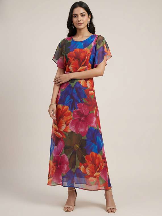 woemn floral round neck a-line dress