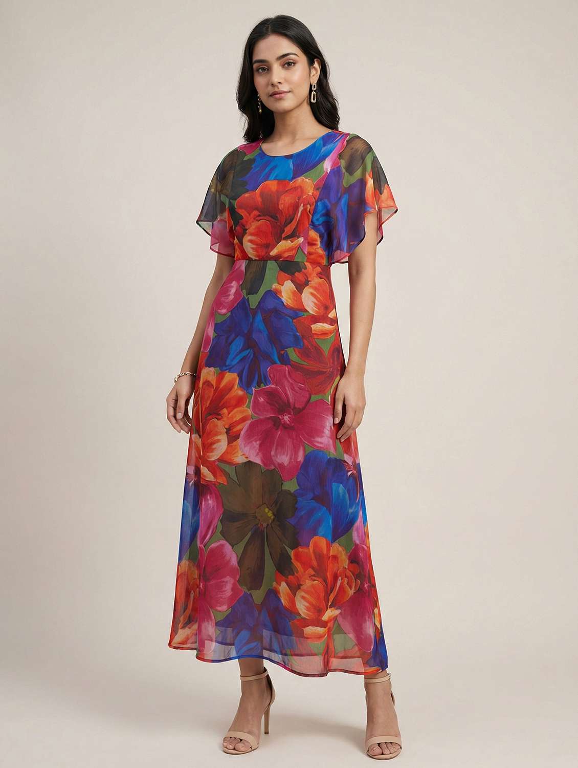 woemn floral round neck a-line dress - 22451709 -  Standard Image - 1