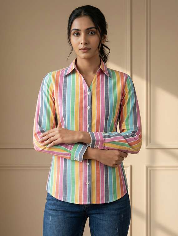 women striped long sleeve regular fit shirt