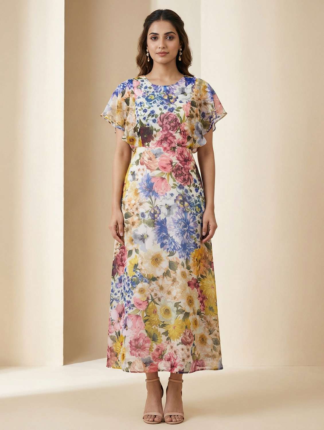 women floral printed round neck a-line dress - 22451716 -  Standard Image - 1