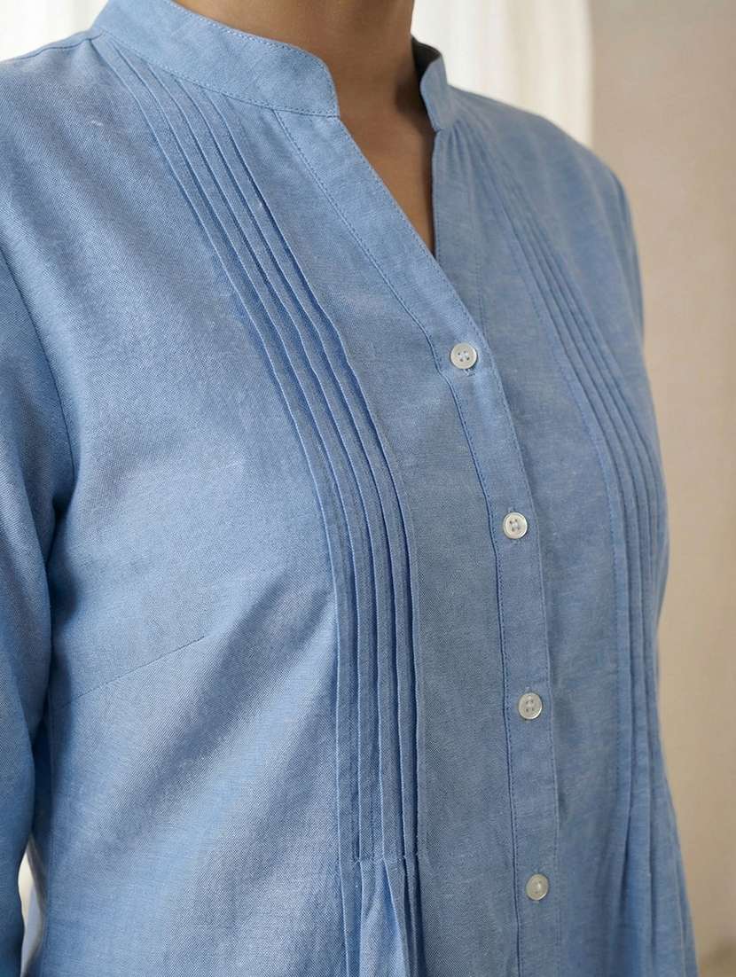 women solid three quarter sleeve a-line tunic - 22451718 -  Standard Image - 1