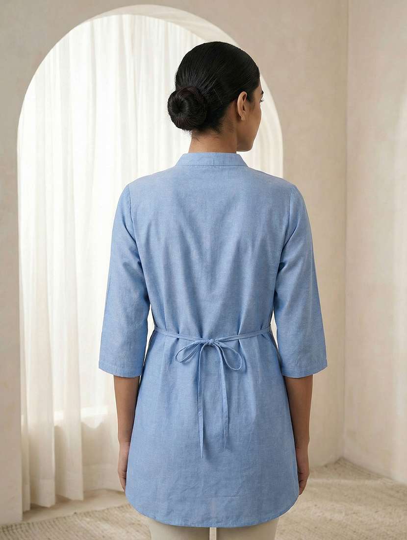 women solid three quarter sleeve a-line tunic - 22451718 -  Standard Image - 4