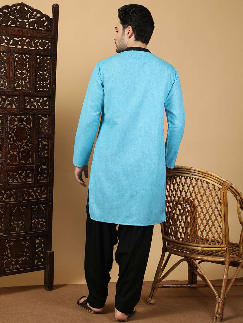 men solid mandarin neck long kurta - 22451759 -  Standard Image - 4