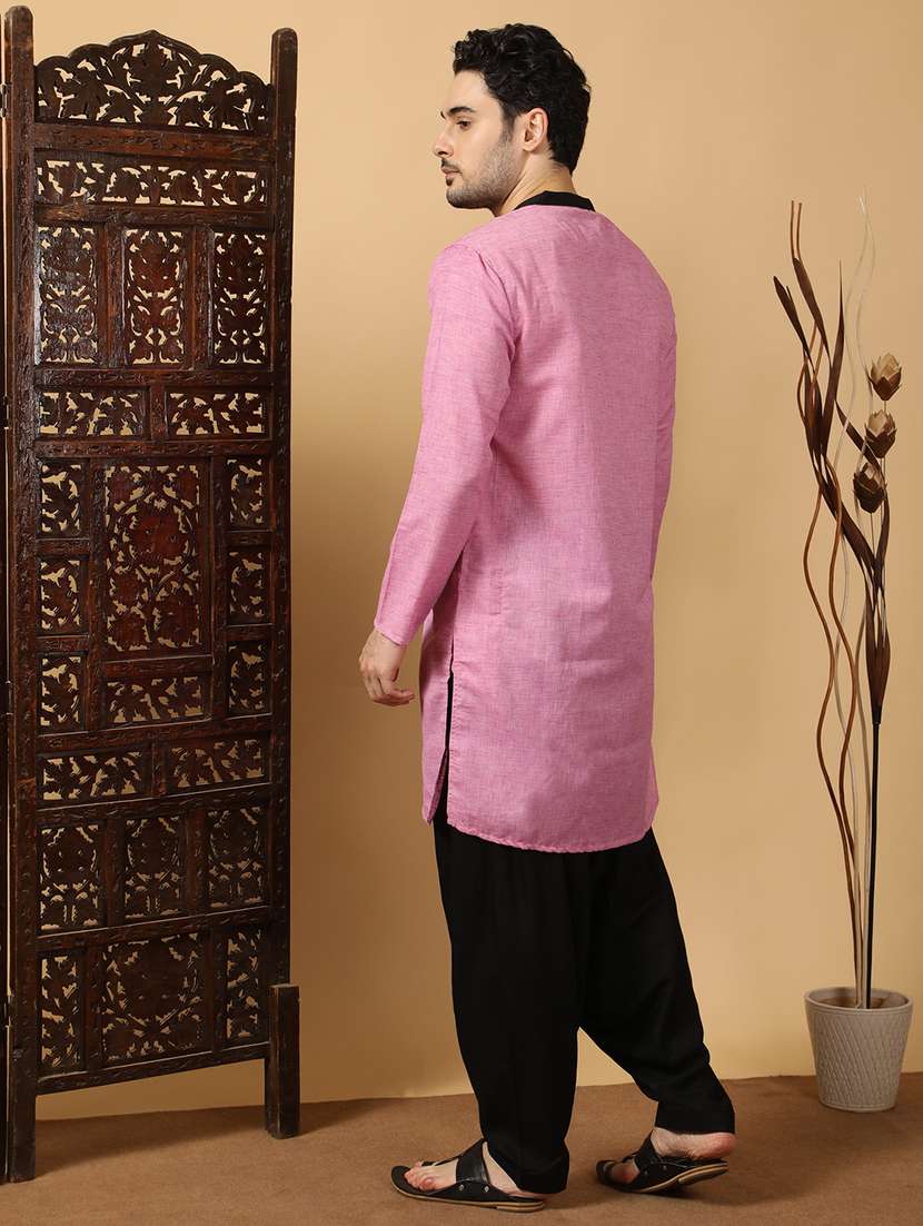 men solid mandarin neck long kurta - 22451761 -  Standard Image - 4