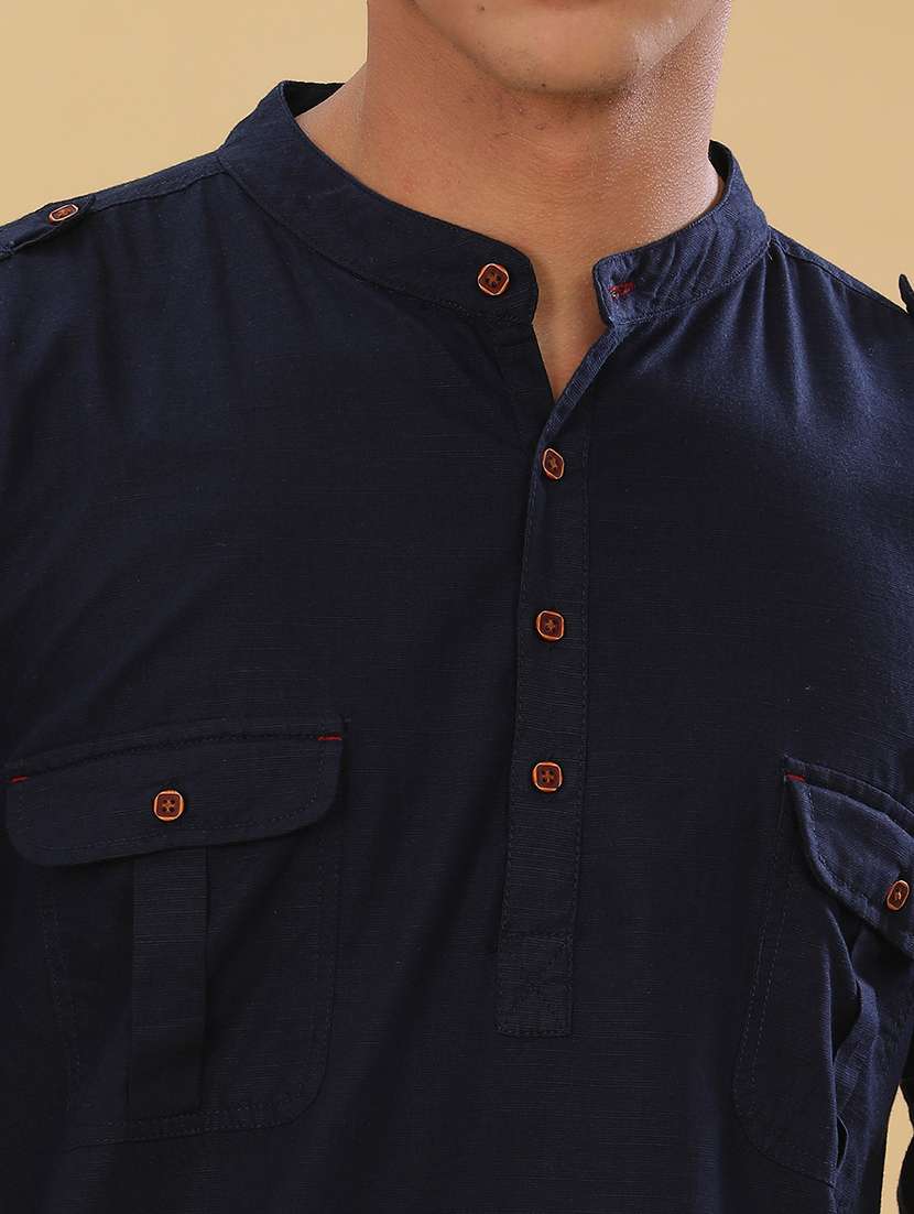 men solid mandarin neck short pathani kurta - 22451763 -  Standard Image - 1