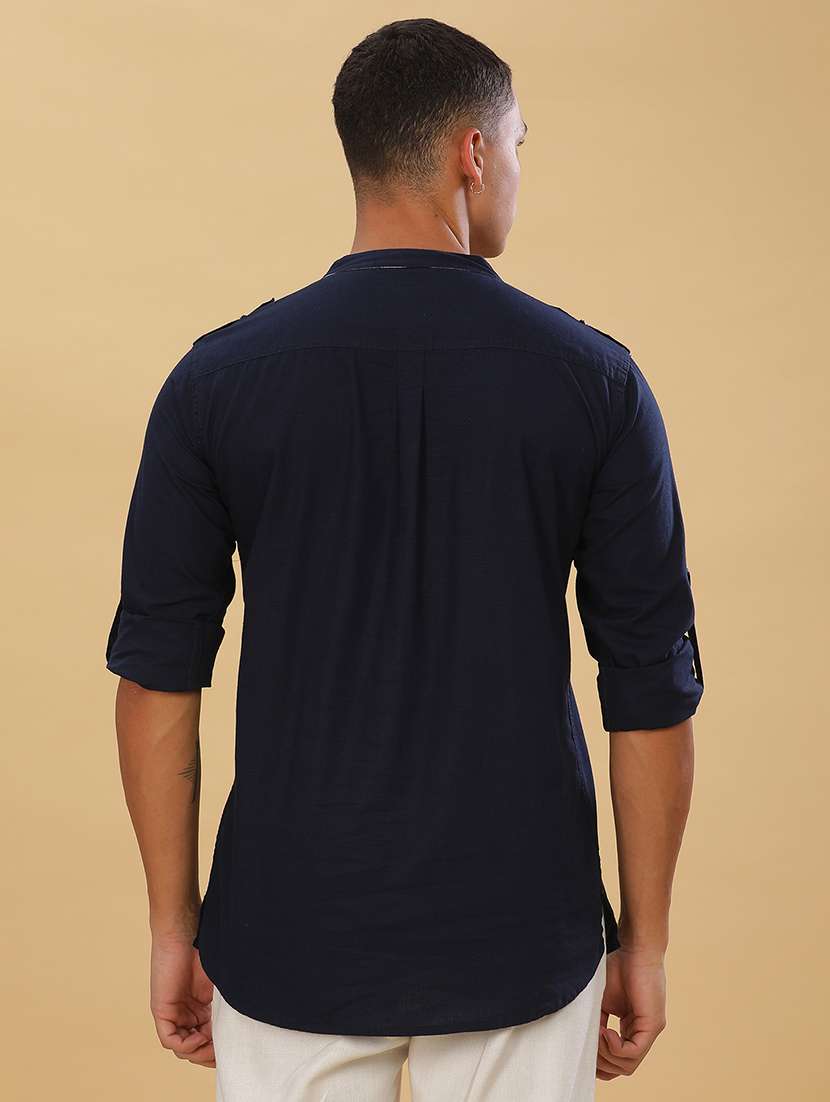 men solid mandarin neck short pathani kurta - 22451763 -  Standard Image - 4