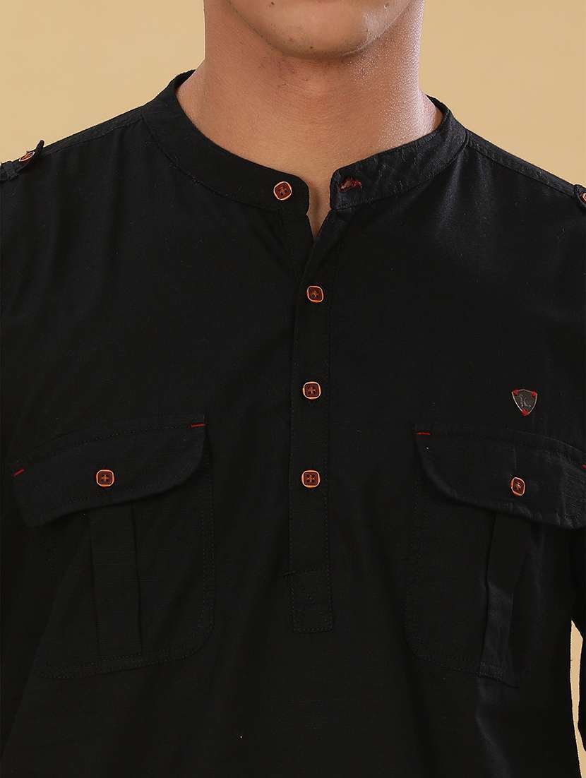 men solid mandarin neck short pathani kurta - 22451764 -  Standard Image - 1