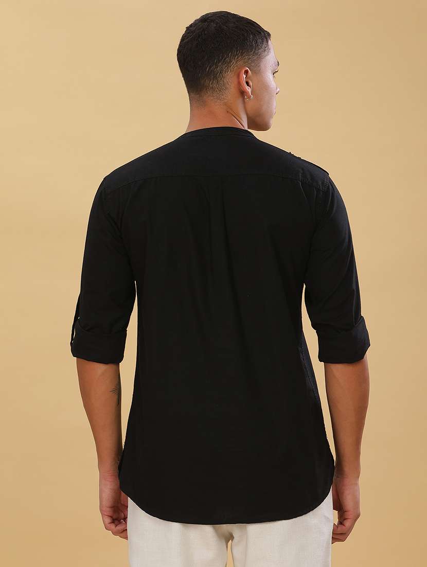 men solid mandarin neck short pathani kurta - 22451764 -  Standard Image - 4