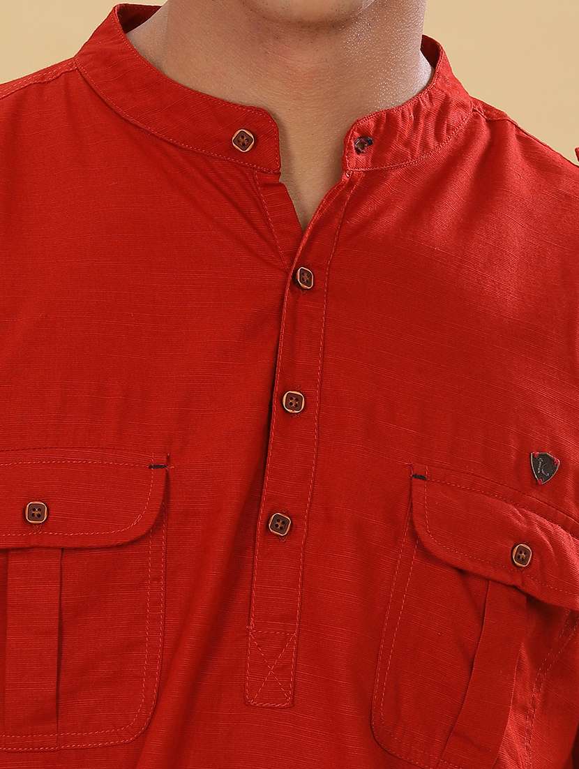 men solid mandarin neck short pathani kurta - 22451765 -  Standard Image - 1