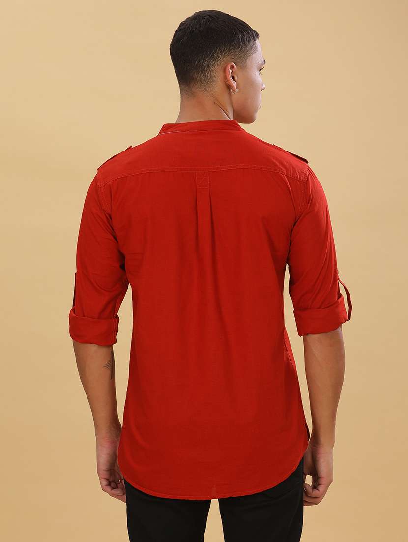 men solid mandarin neck short pathani kurta - 22451765 -  Standard Image - 4