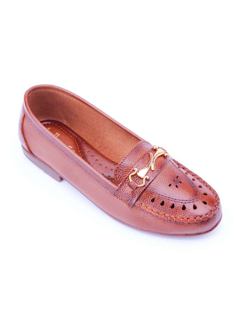 women tan slip on loafer