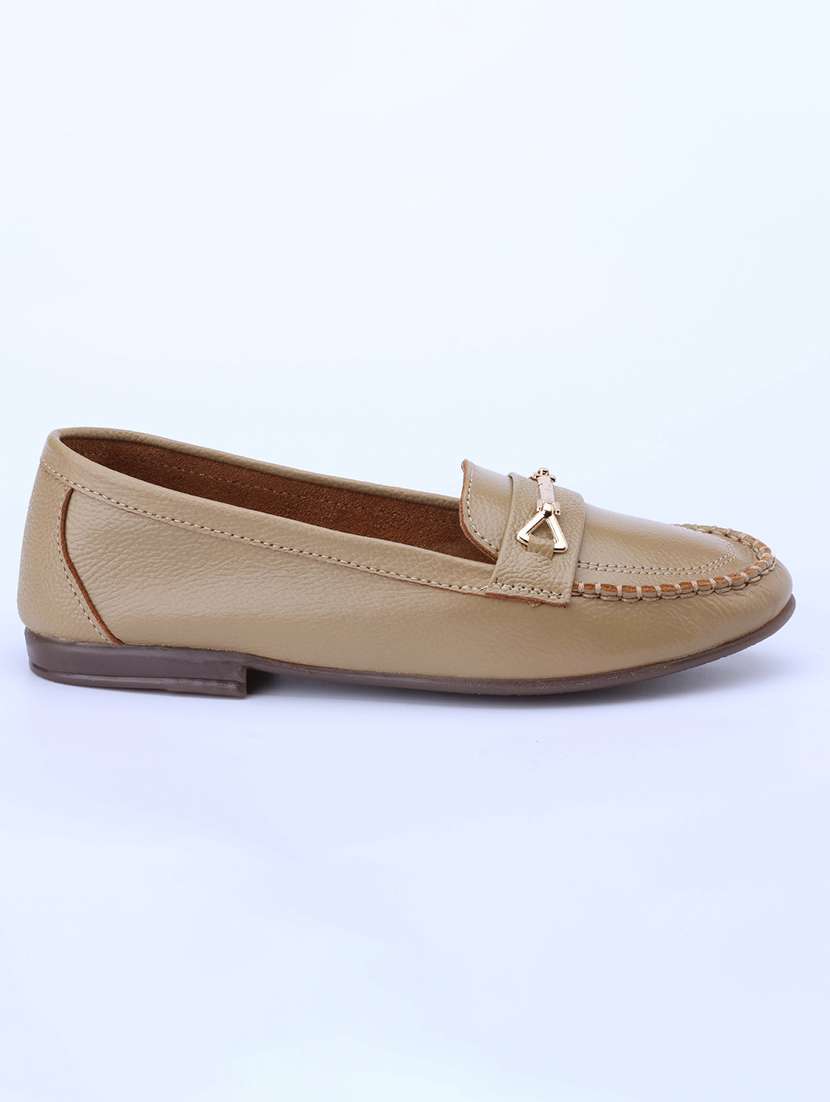 women beige slip on loafer