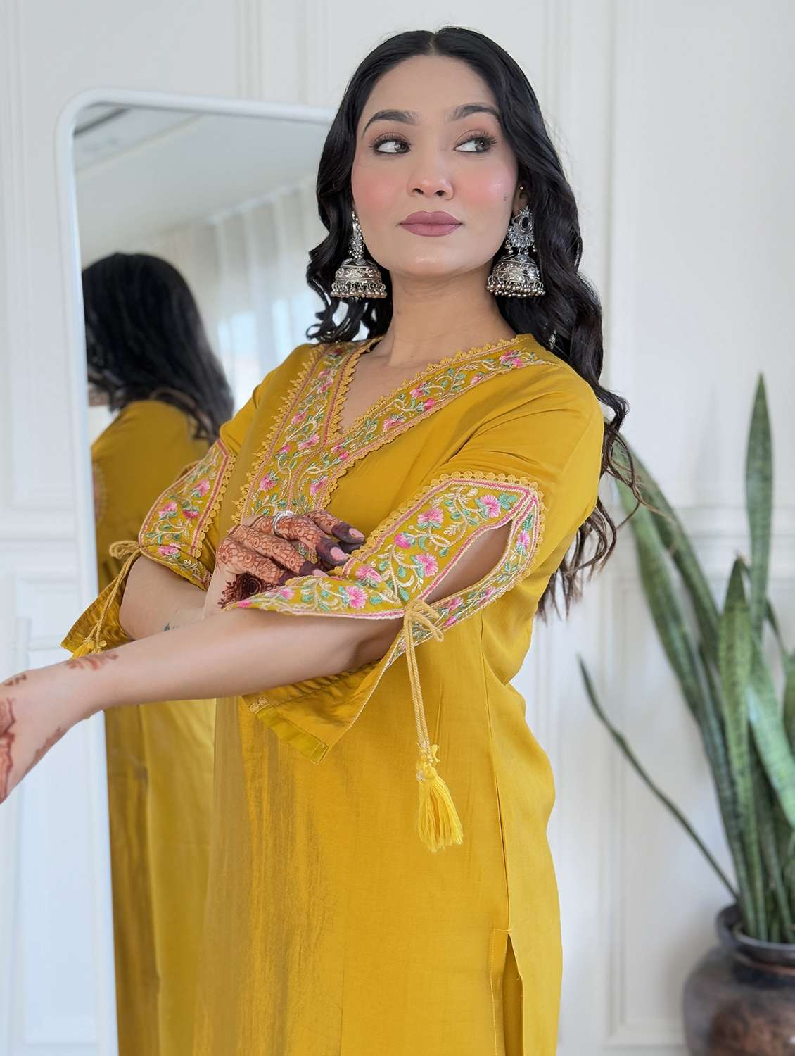 women mustard self design  kurta pant set - 22451854 -  Standard Image - 1