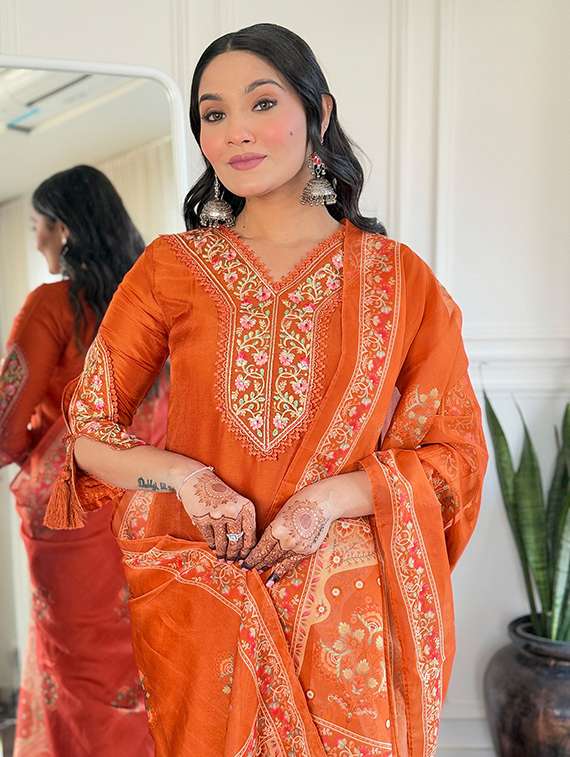 women rust self design kurta pant set - 22451856 -  Standard Image - 1