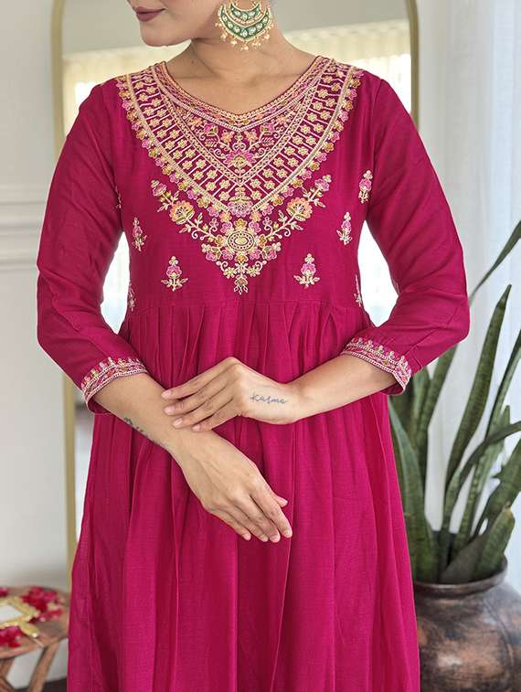 women pink self design  kurta pant set - 22451857 -  Standard Image - 1