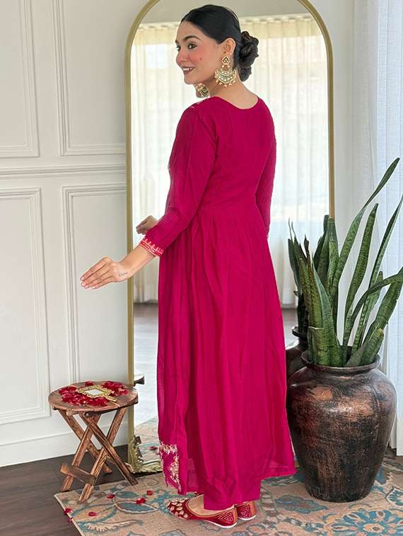 women pink self design  kurta pant set - 22451857 -  Standard Image - 4
