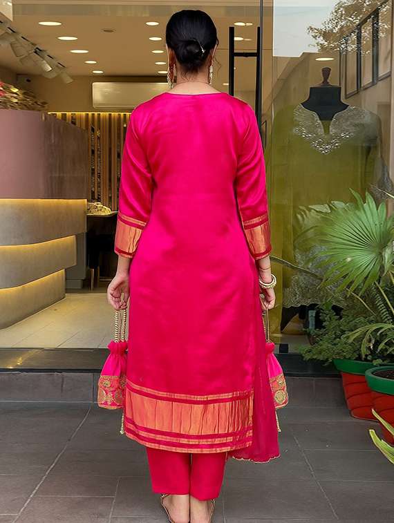 women pink self design  kurta pant set - 22451867 -  Standard Image - 4