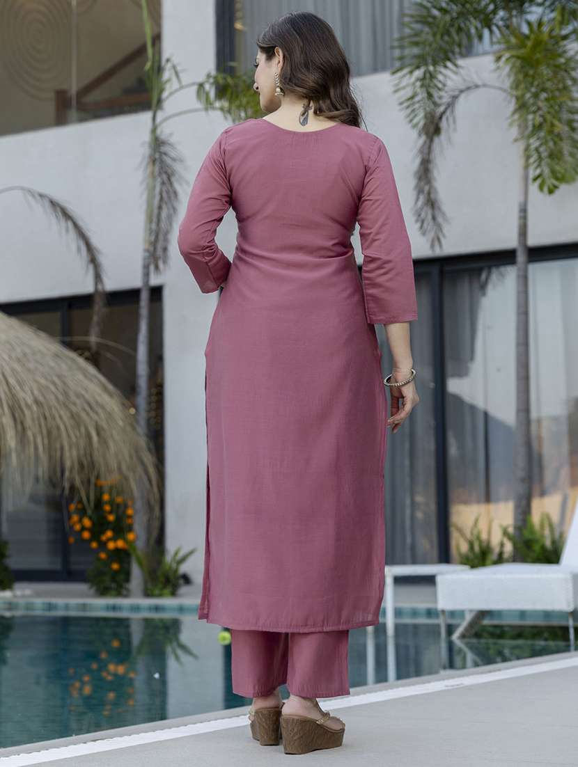 women pink solid  kurta pant set - 22451884 -  Standard Image - 4