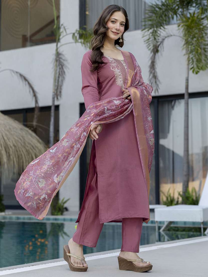 women pink solid  kurta pant set - 22451884 -  Standard Image - 6