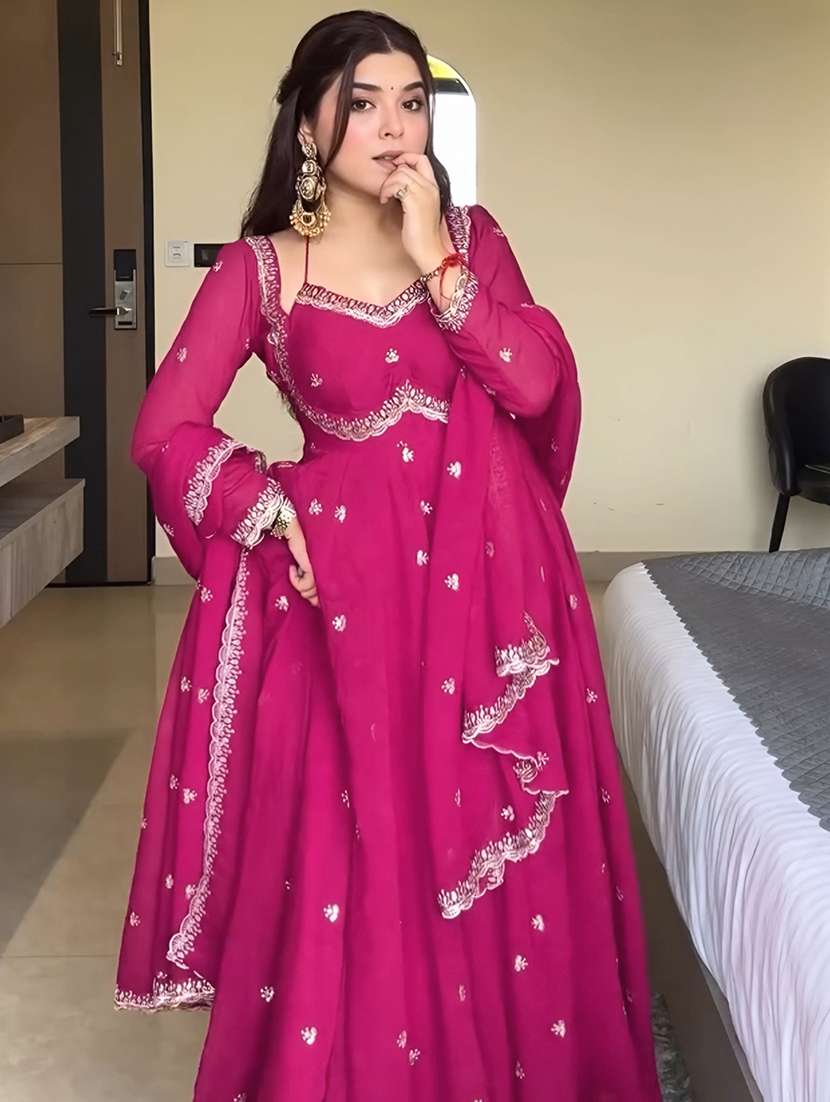 women pink self design  anarkali sets set - 22451886 -  Standard Image - 1