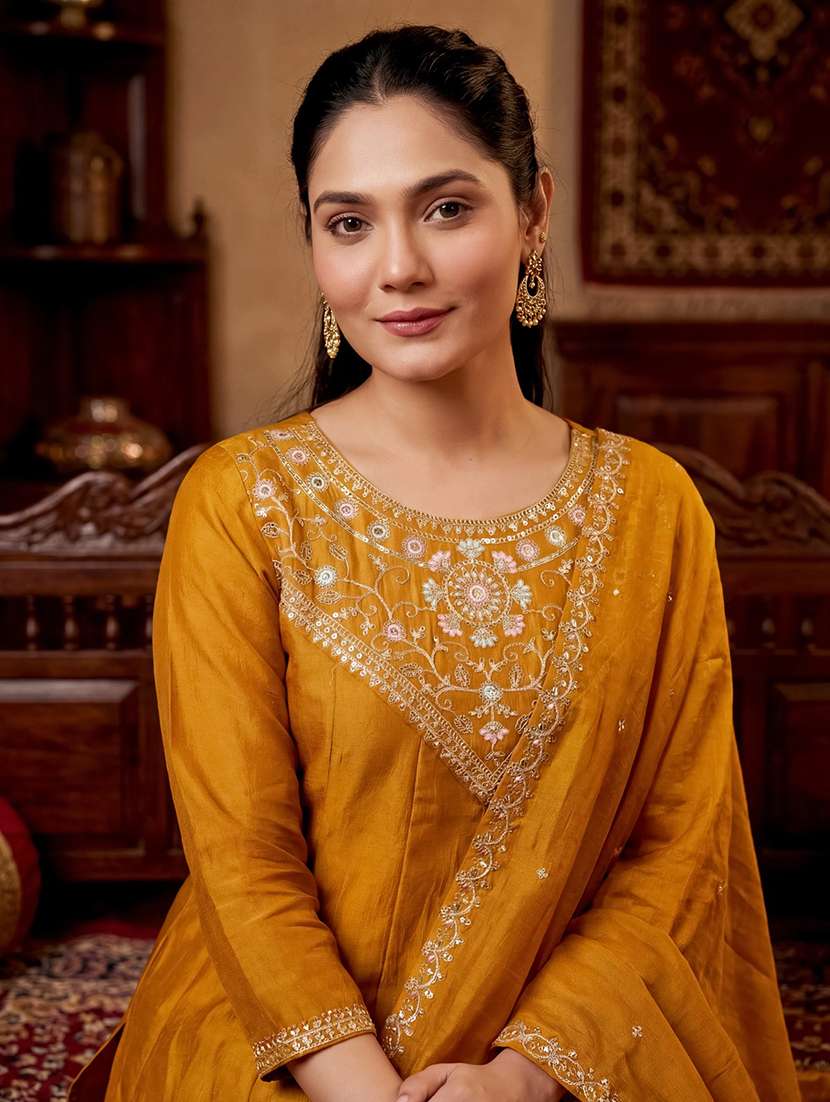 women mustard kurta pant set - 22451894 -  Standard Image - 1