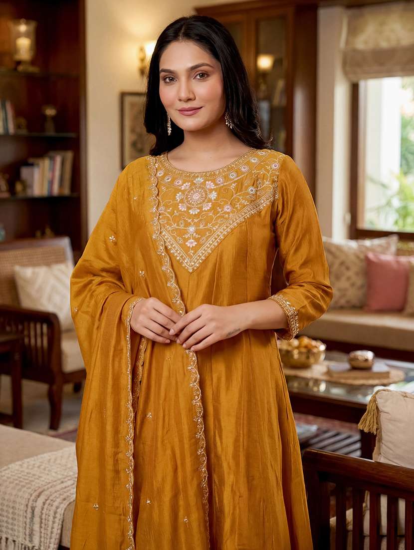 women mustard kurta pant set - 22451894 -  Standard Image - 6