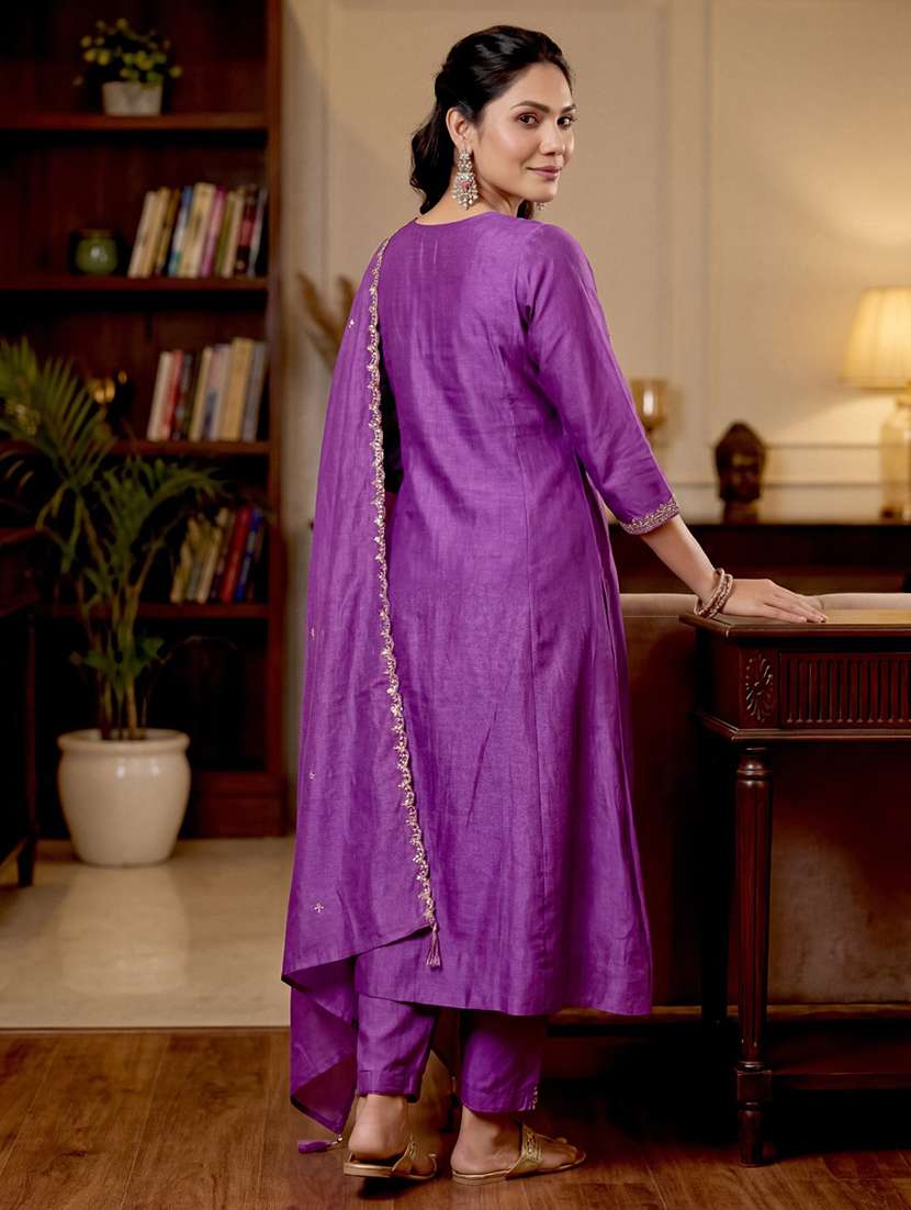 women purple kurta pant set - 22451895 -  Standard Image - 4