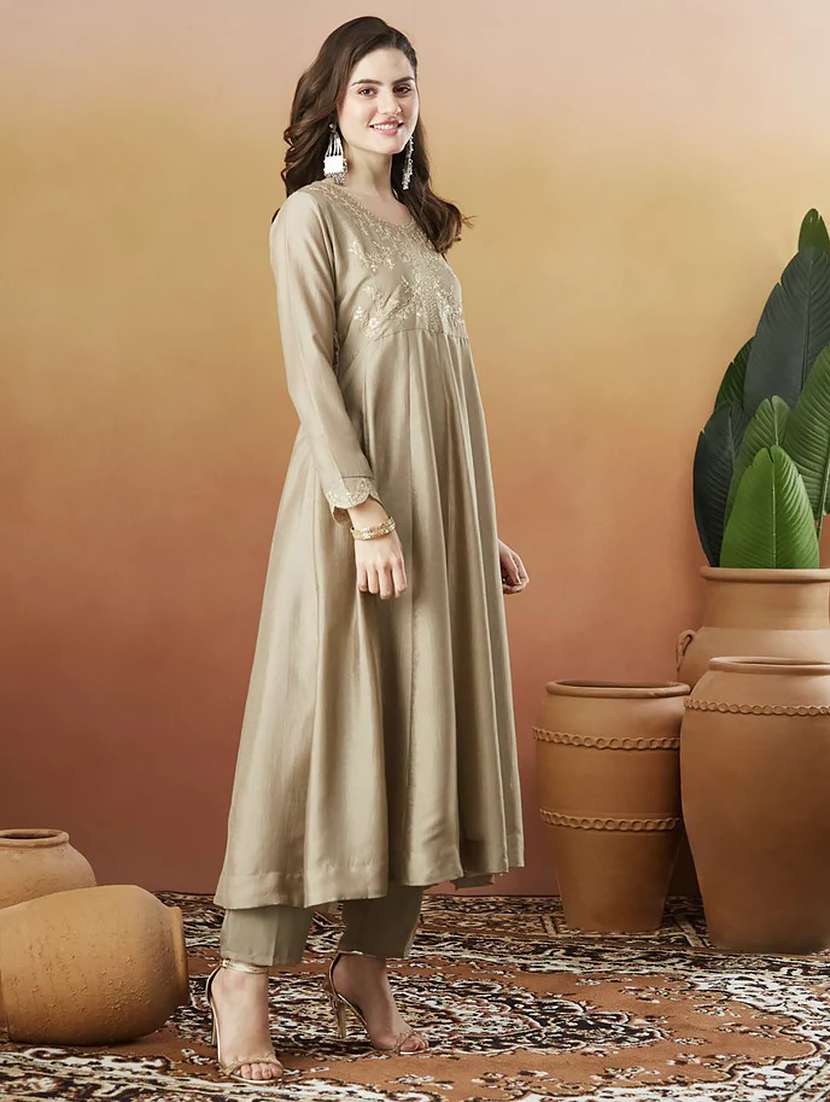 women solid with work long sleeve kurta pant with dupatta set - 22451899 -  Standard Image - 1