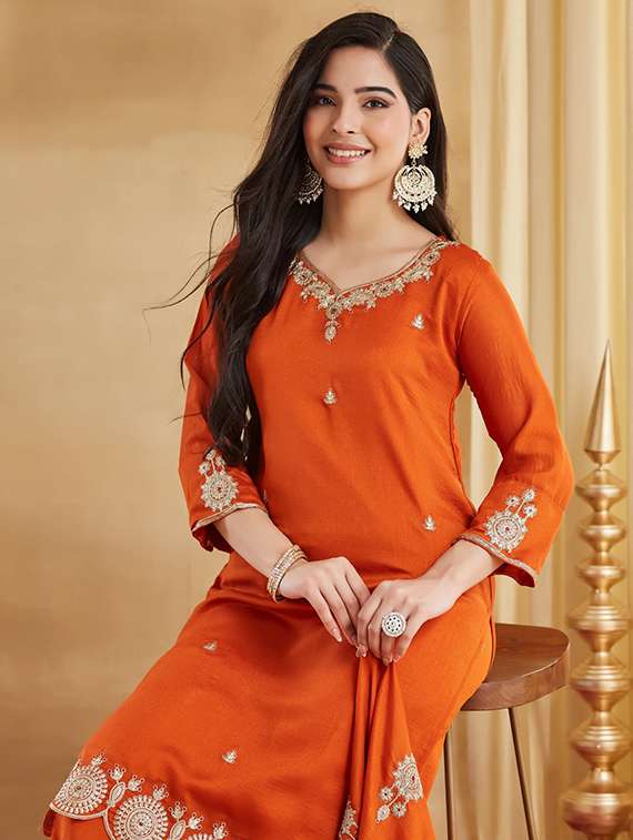 women orange kurta palazzo set set - 22451903 -  Standard Image - 1