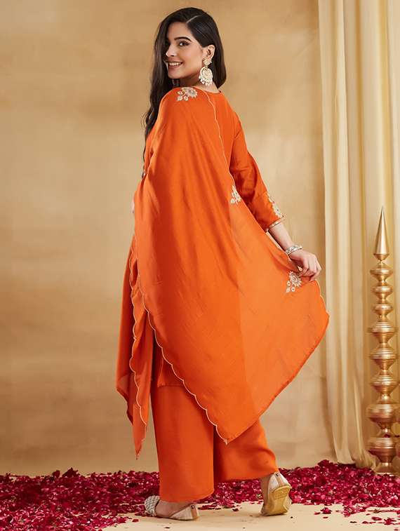 women orange kurta palazzo set set - 22451903 -  Standard Image - 4