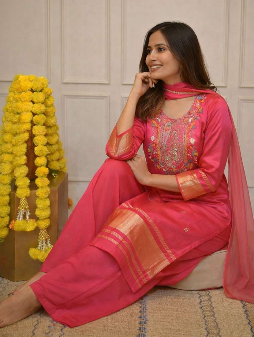 women pink kurta palazzo set set - 22451904 -  Standard Image - 6