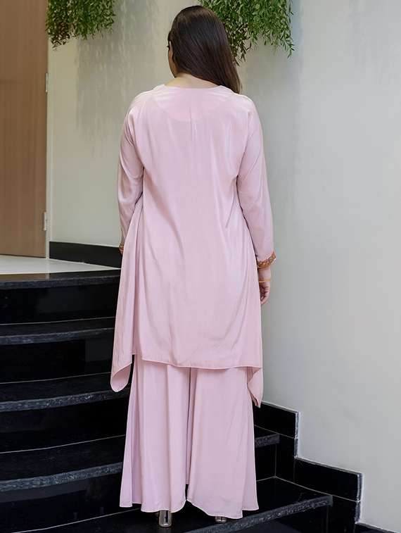 women pink self design  kurta palazzo set set - 22451905 -  Standard Image - 4