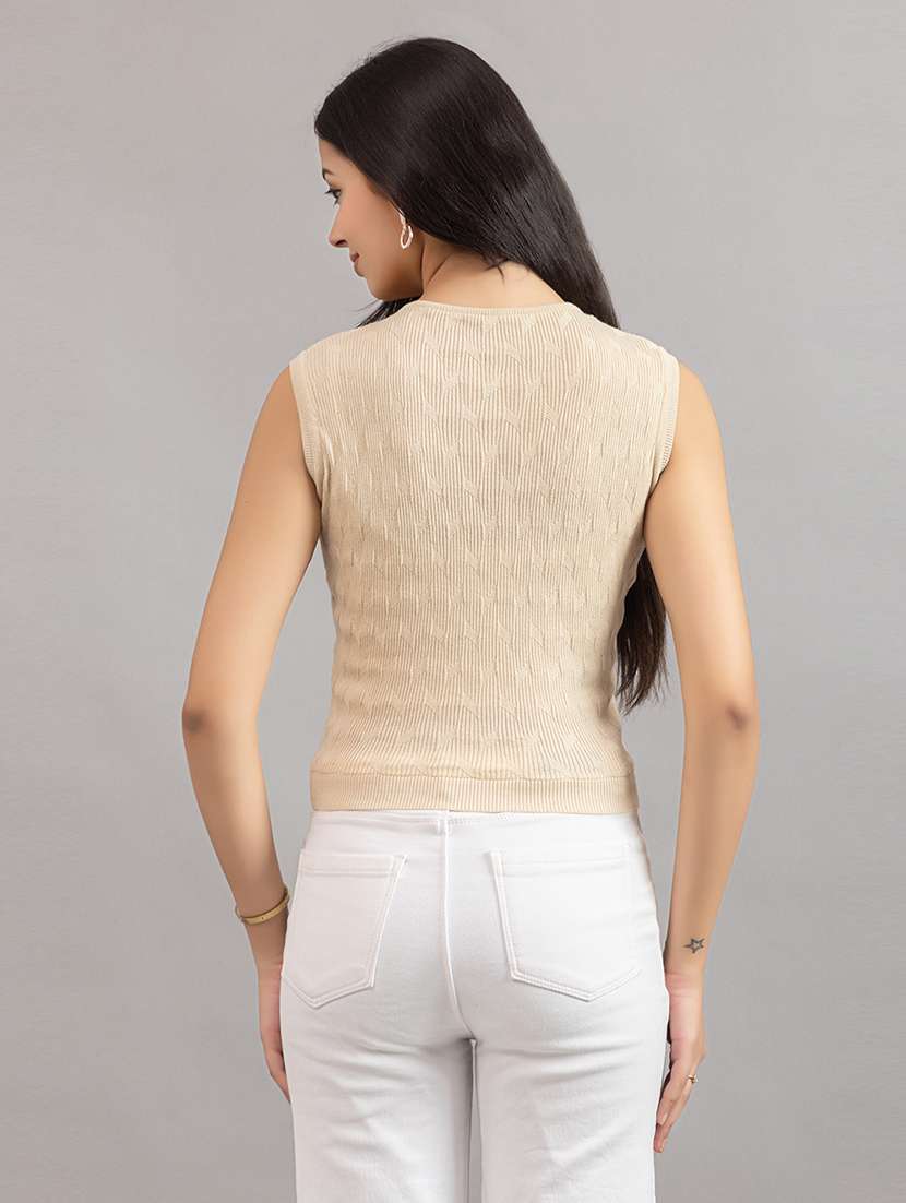 women self design cream cotton regular t-shirt - 22451920 -  Standard Image - 4