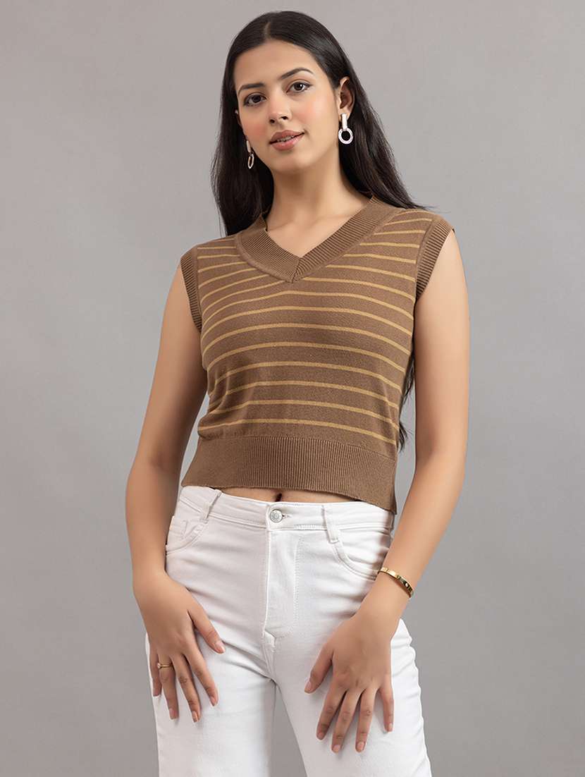 women striped sleeveless t-shirt