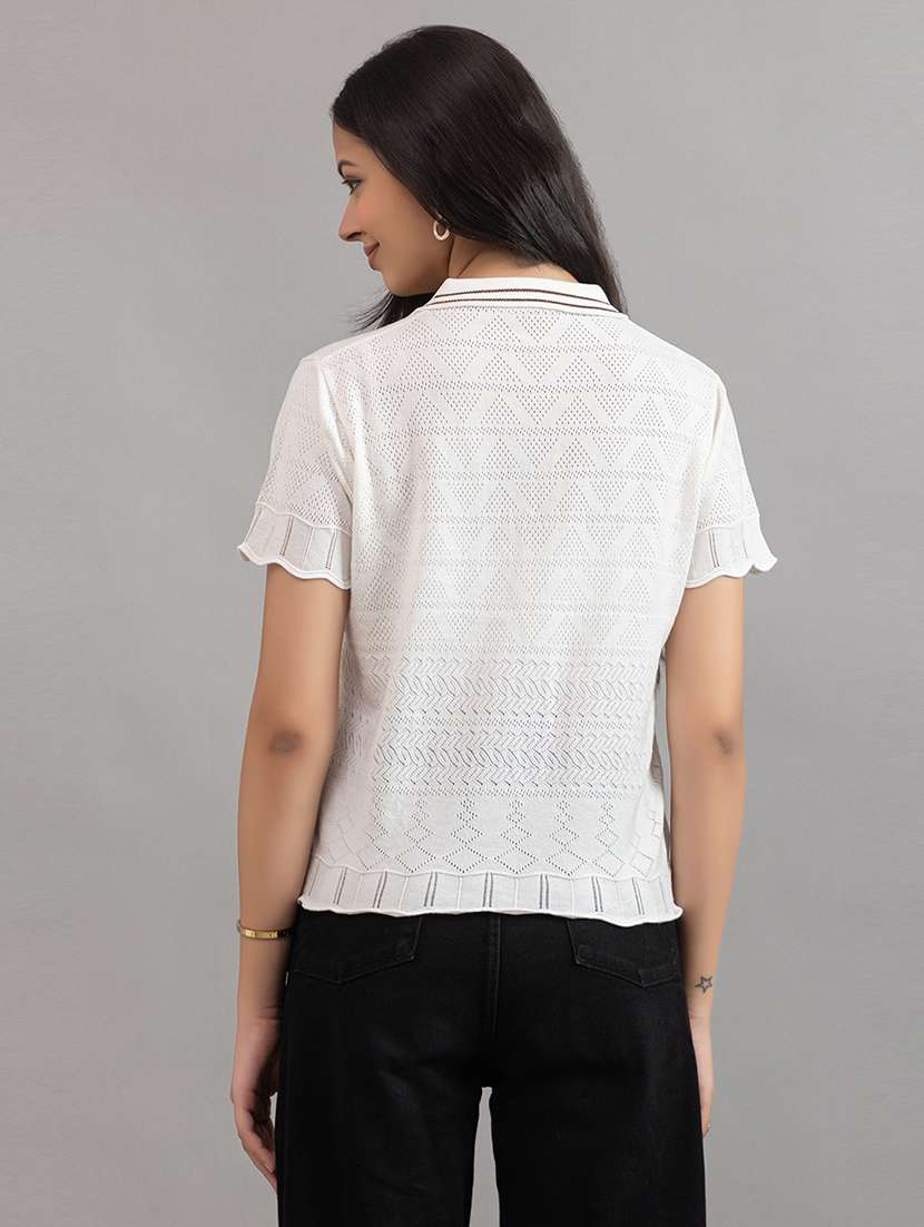 Women Solid White Cotton Regular T-shirt - 22451936 -  Standard Image - 4