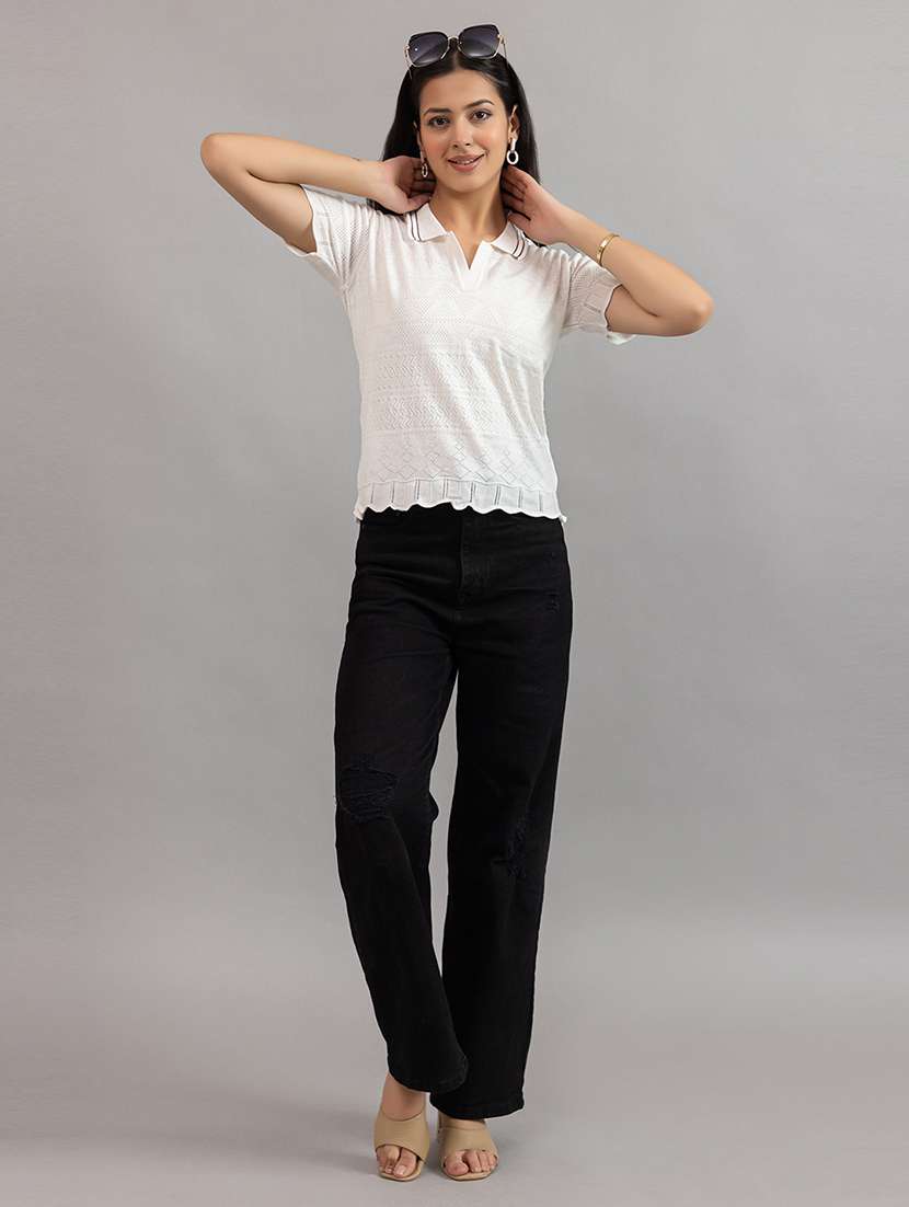 Women Solid White Cotton Regular T-shirt - 22451936 -  Standard Image - 6