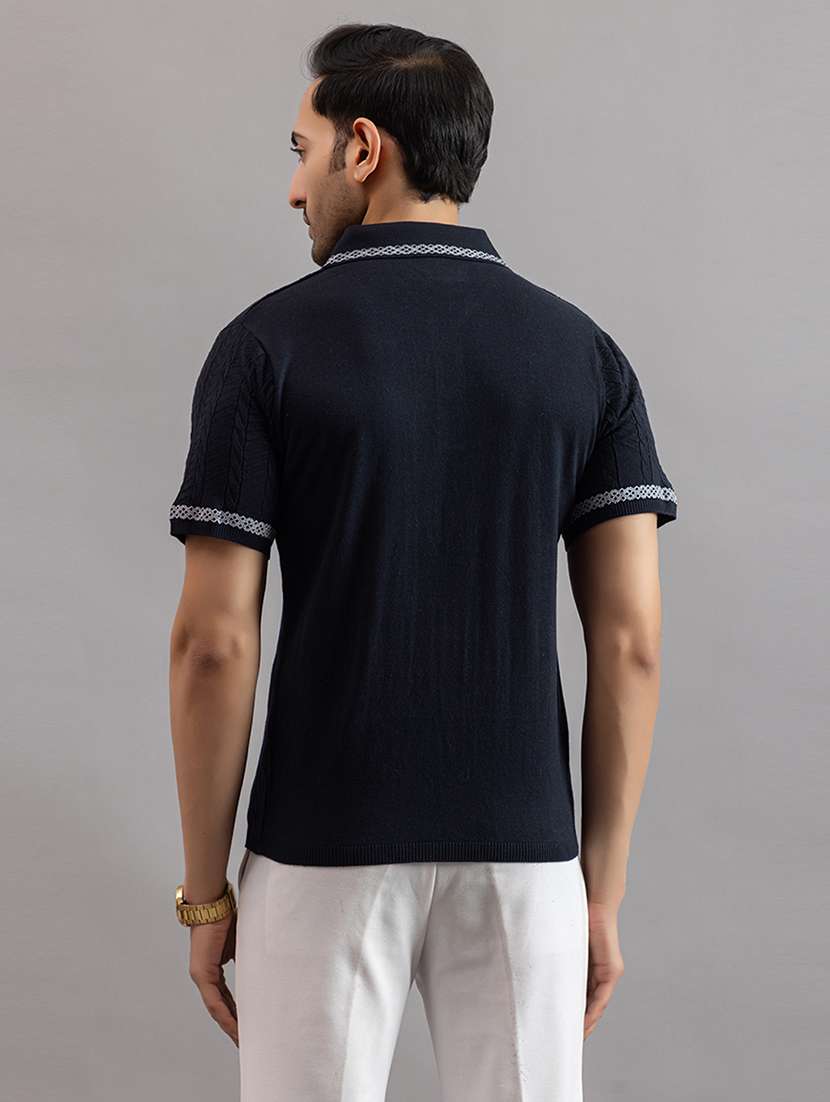 men navy blue cotton plain t-shirt - 22451976 -  Standard Image - 4