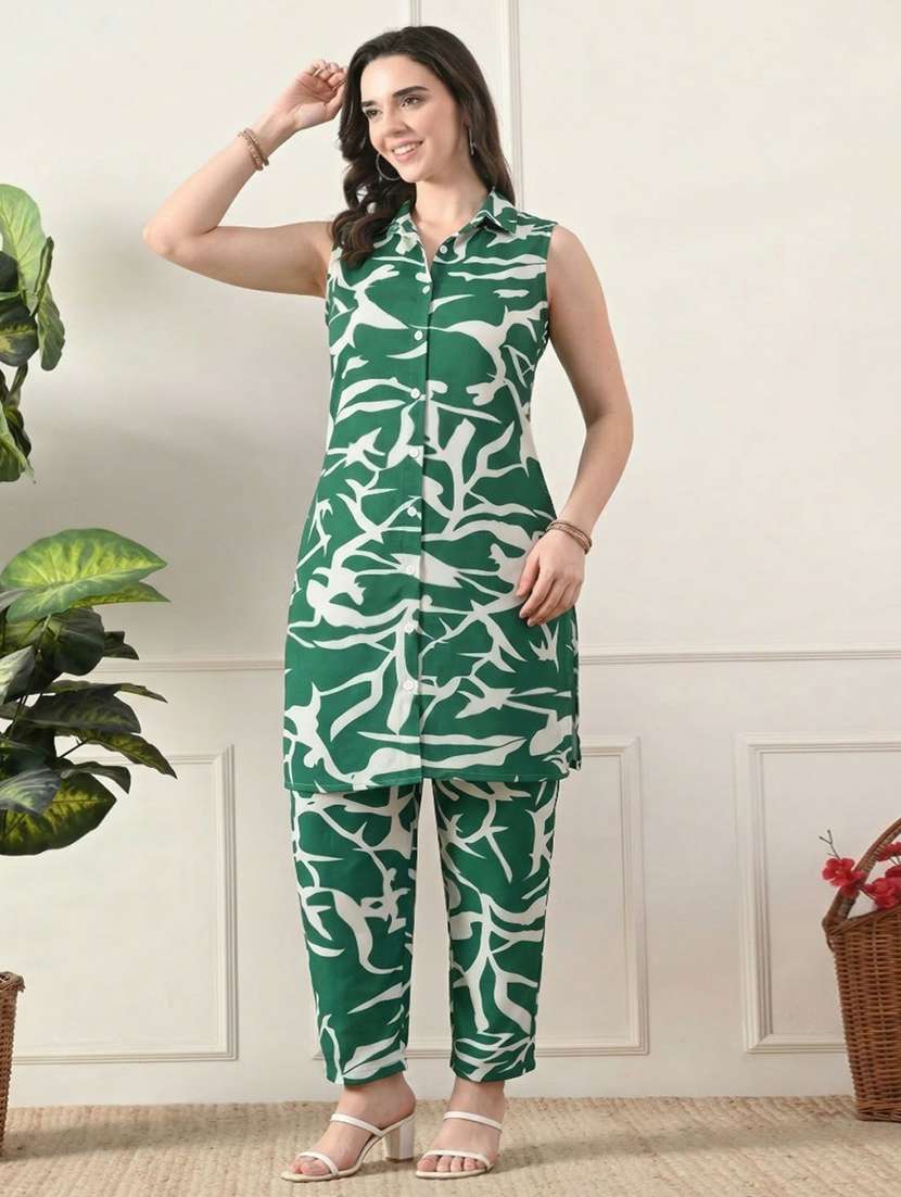 women printed sleeveless ethnic co-ord set - 22451992 -  Standard Image - 1