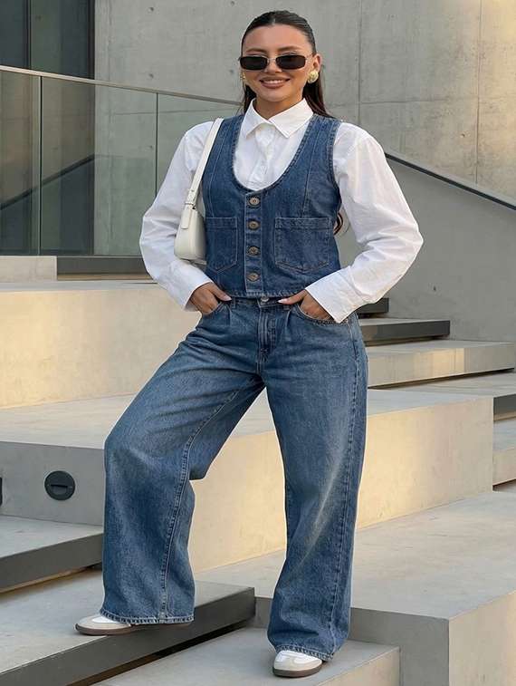 women solid scoop neck denim vest top - 22451994 -  Standard Image - 4