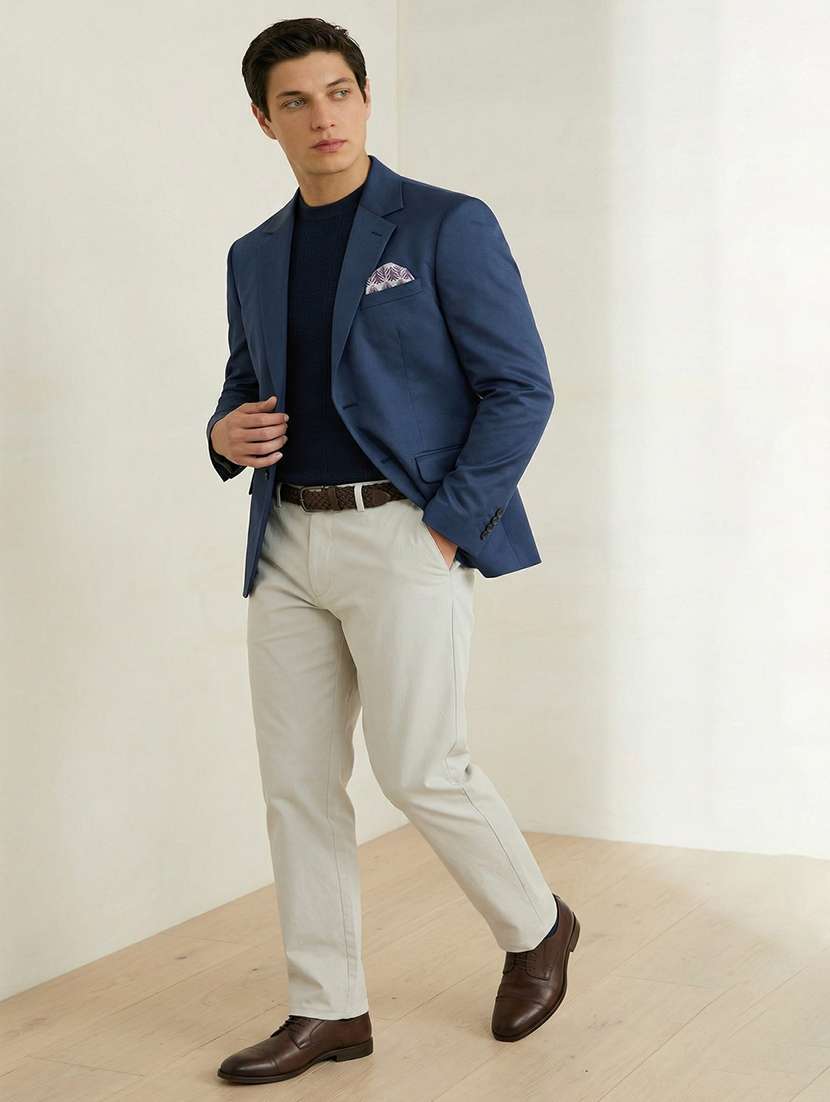 men solid lapel collar single breasted blazer - 22451996 -  Standard Image - 4