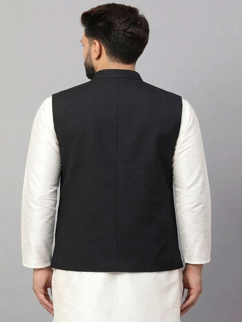 men solid mandarin neck regular fit nehru jacket - 22452000 -  Standard Image - 4