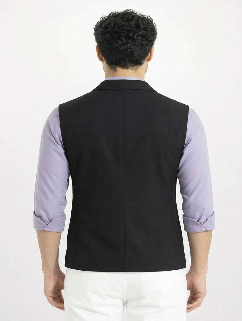 men solid lapel collar waist coat - 22452002 -  Standard Image - 4