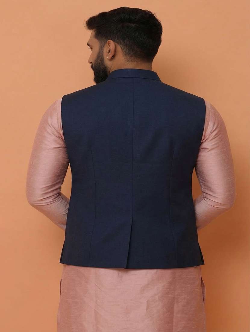 men solid mandarin neck regular fit nehru jacket - 22452005 -  Standard Image - 4